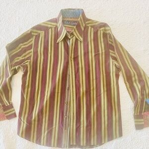 Robert Graham Men's Striped Shirt - Burgundy and Gold